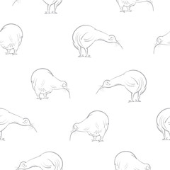 Vector pattern with cute cartoon kiwi birds on  white background.