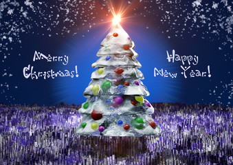 Icy pine tree with text