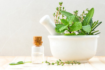 Alternative health care fresh herbal and  Bottle of aromatherapy
