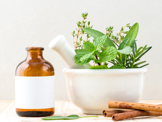 Alternative health care fresh herbal and  Bottle of aromatherapy