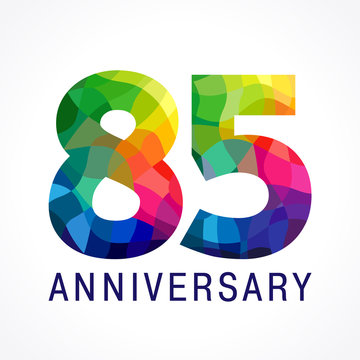 85 anniversary colored logo. The bright faceted logotype of 85th birthday.