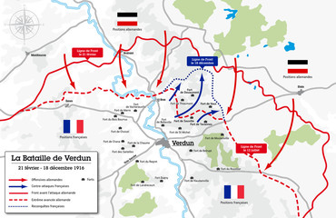 Carte de la Bataille de Verdun - 1916 - obrazy, fototapety, plakaty