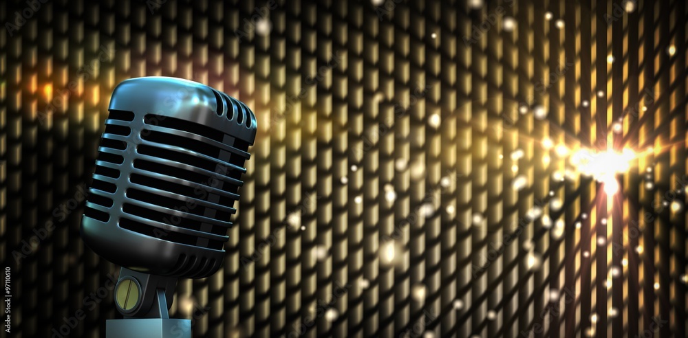 Poster composite image of digitally generated retro chrome microphone