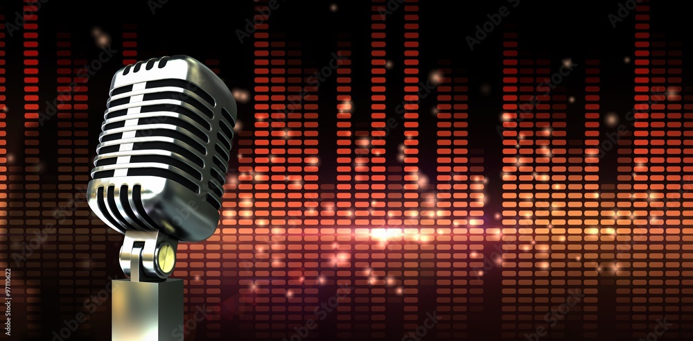 Poster composite image of digitally generated retro chrome microphone