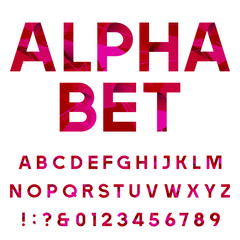 Abstract decorative alphabet vector font. Sans serif type letters, numbers and symbols on the white background. Vector geometric typeface for headlines, posters etc.