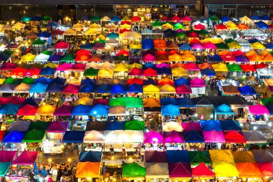 closeup multi-colored tents /Sales of second-hand market in Bangkok, Thailand.