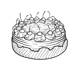 Cherry Cake Doodle, a hand drawn vector doodle illustration of a cherry cake.