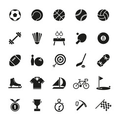 Fototapeta premium Solid black sports icons vector set.