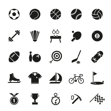 Solid black sports icons vector set.