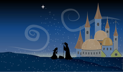 Scene Jesus Christ Nativity Baby Christian Holy Night Vector Illustration