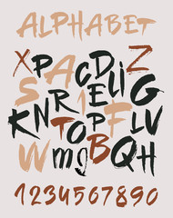 Hand drawn alphabet in retro style. ABC for your design. Letters of the alphabet written with a brush.