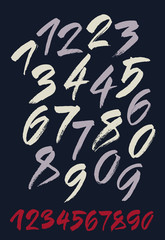 vector set of calligraphic acrylic or ink numbers. Dark background.