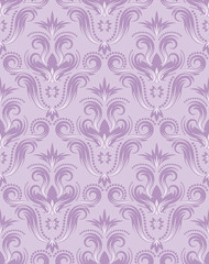 Damask seamless pattern repeating background. Purple floral ornament in baroque style.