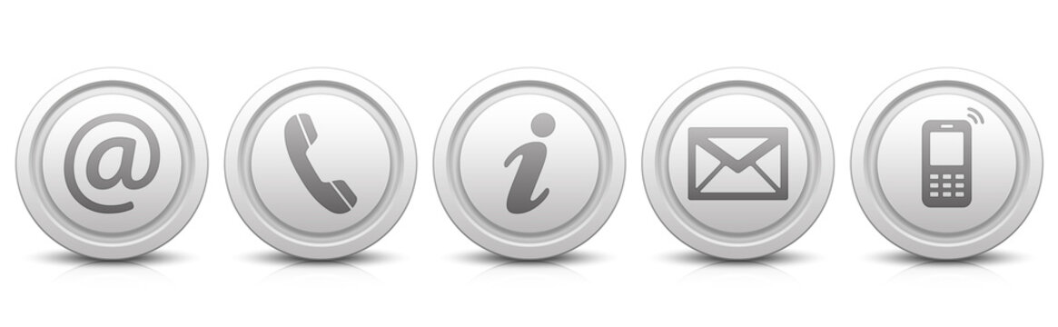 Contact Us – Set of light gray buttons with reflection & white