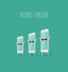Funny mobile phone. Vector illustration. Friends forever