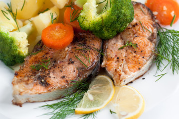 Grilled salmon steak