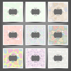 set colored vintage backgrounds of hearts and candy