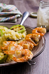 Fried shrimp on skewers