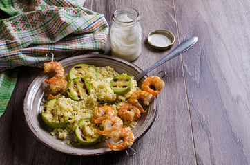 Fried shrimp on skewers