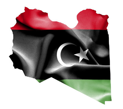 Map of Libia with waving flag isolated on white