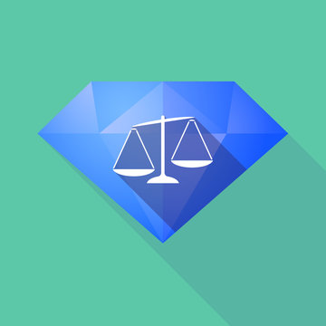 Long shadow diamond icon with  an unbalanced weight scale