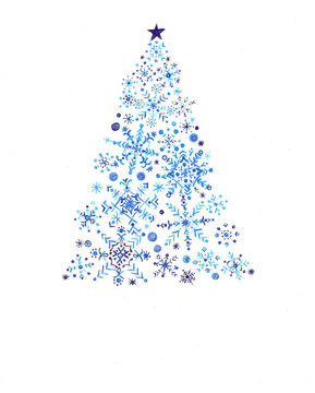 Stylized Christmas tree with snowflake ornaments
