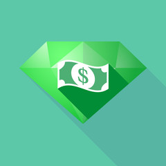 Long shadow diamond icon with a dollar bank note