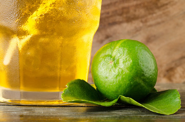 Ice lemon tea on wooden background