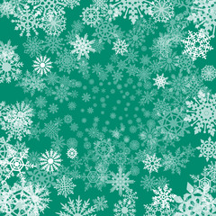 Christmas background of snowflakes, in green colors