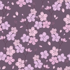 Seamless pattern with sakura branch.