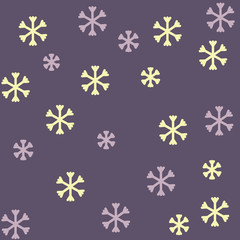 Fototapeta na wymiar Seamless vector violet pattern with lacy blue snowflakes, snow fall