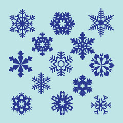 collection of vector snowflakes, blue snowflakes, blue snowflake