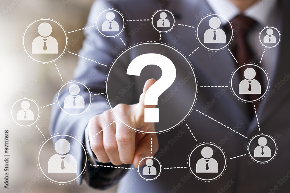 Poster businessman touch button question interface web