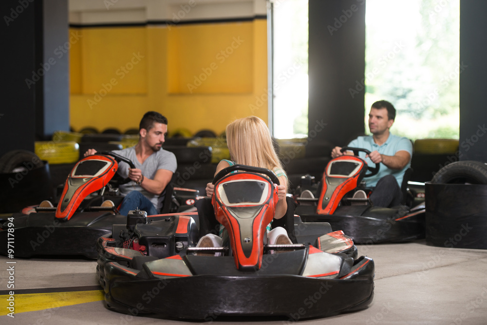 Poster Group Of People Driving Go-Kart Karting Race