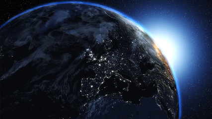 Planet Earth in universe or space, Earth and galaxy in a nebula clouds (Elements of this 3d rendered image furnished by NASA)