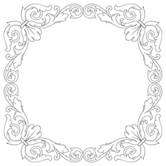 Vintage baroque frame scroll ornament engraving border floral retro pattern antique style acanthus foliage swirl decorative design element filigree calligraphy vector