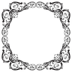 Vintage baroque frame scroll ornament engraving border floral retro pattern antique style acanthus foliage swirl decorative design element filigree calligraphy vector