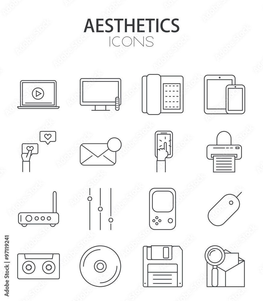 Poster vector modern thin line flat design of icons set.
