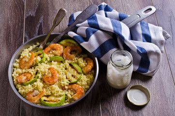 Couscous with vegetables and shrimp