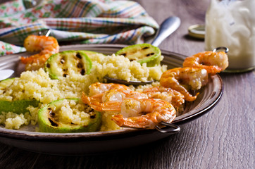 Fried shrimp on skewers