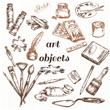 hand drawn set art object collection