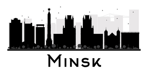 Obraz premium Minsk City skyline black and white silhouette. Some elements have transparency mode different from normal