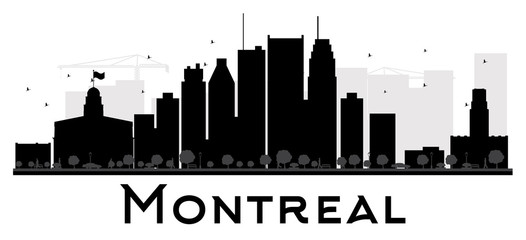 Montreal City skyline black and white silhouette. Some elements have transparency mode different from normal