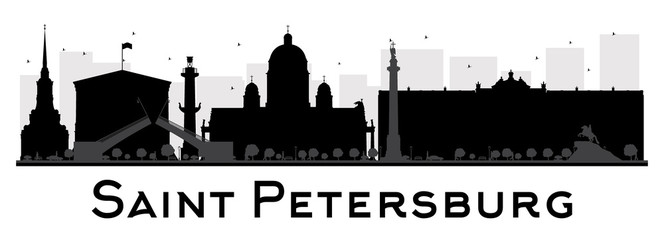 Obraz premium Saint Petersburg City skyline black and white silhouette. Some elements have transparency mode different from normal