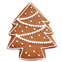 Gingerbread cookie in the shape of Christmas tree. 