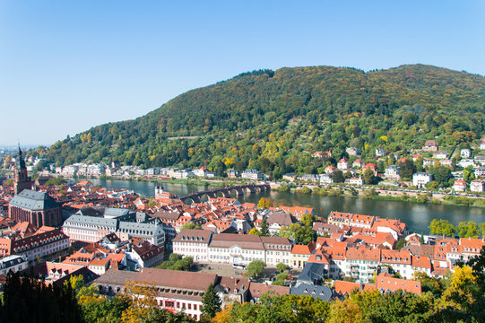 Panorama on old town city Heidelberg, Germany 