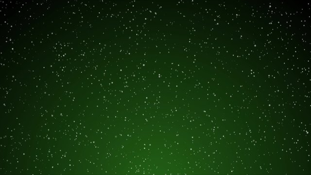 Seamless loop with ornamental snowflakes falling over an emerald green gradient background.