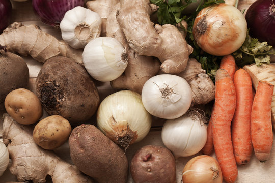 Root vegetables close-up