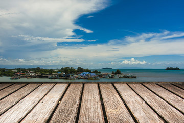 sky with wood pier