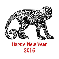 Fototapeta premium New Year card with hand-drawn monkey